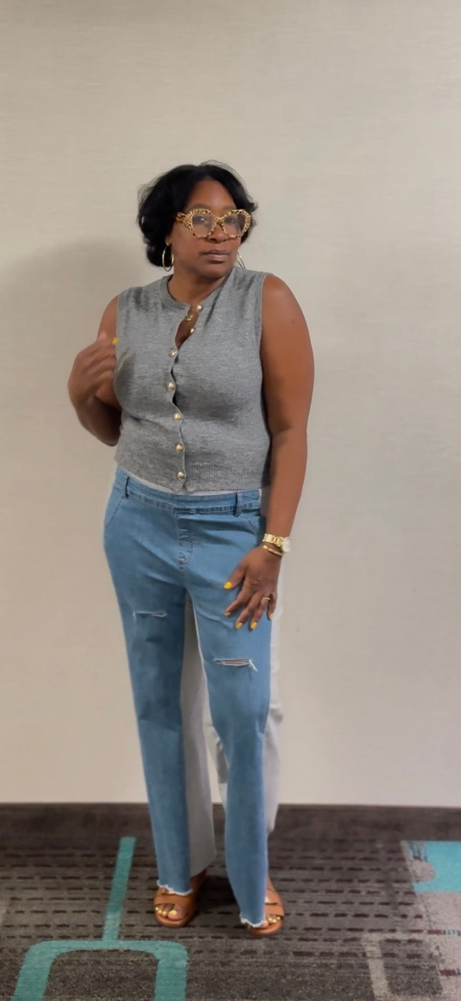 Pants with combo denim and sweat material
